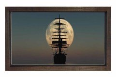 Gece Ay Ve Gemi Tablosu Kahverengi Ahşap Çerçeve - 70x100