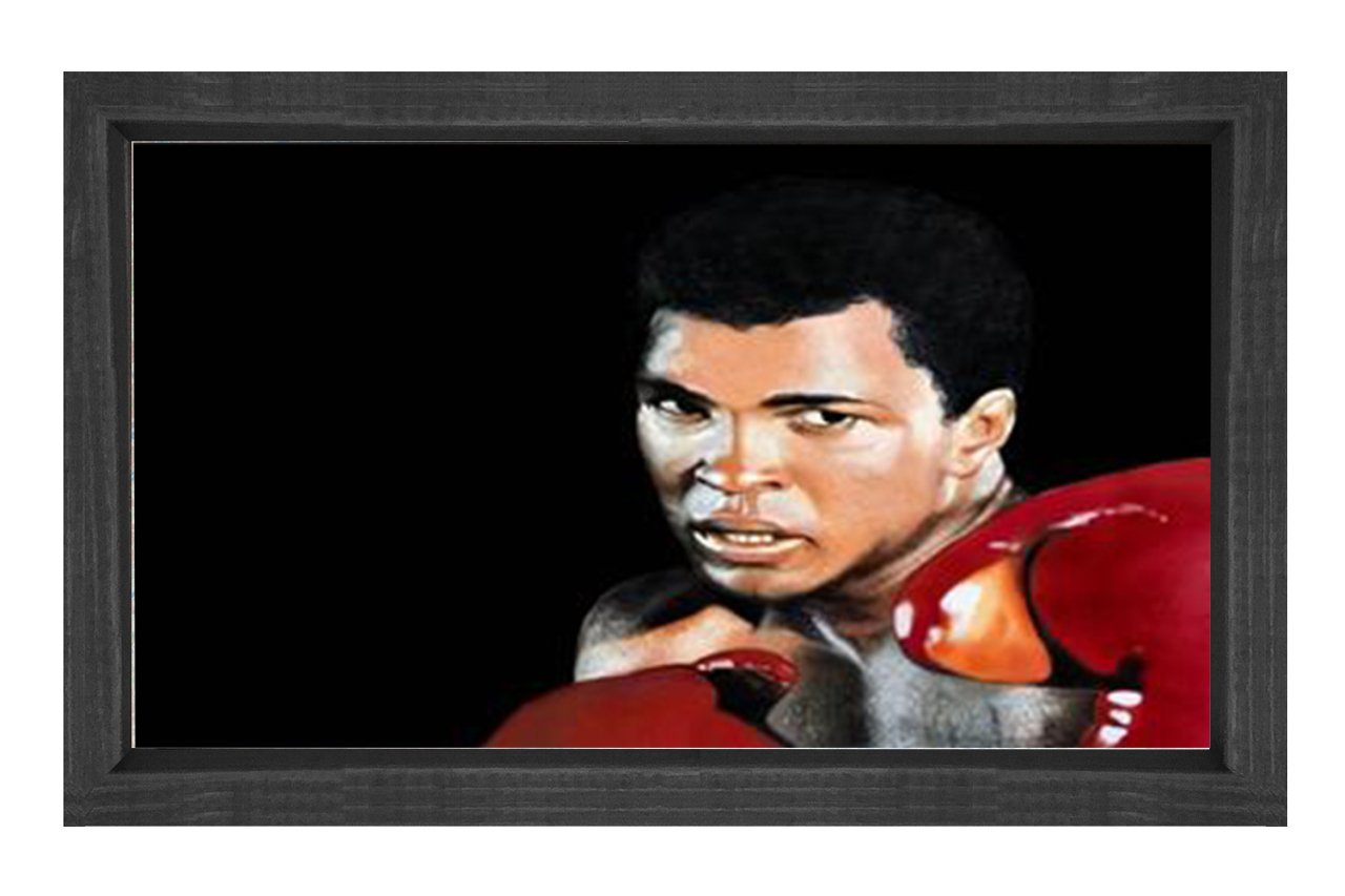 Boks Eldivenleriyle Muhammed Ali  Tablosu Siyah Ahşap Çerçeve - 45x30