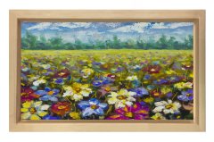Papatya Çiçekleri Manzara Tablosu Naturel Ahşap Çerçeve - 50x90