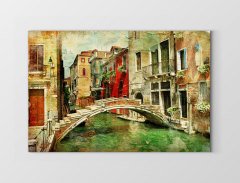 Venedik Köprü ve Evler Tablosu Çerçevesiz - 45x30