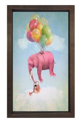 Uçan Hayal Fili Tablosu Kahverengi Ahşap Çerçeve - 100x150