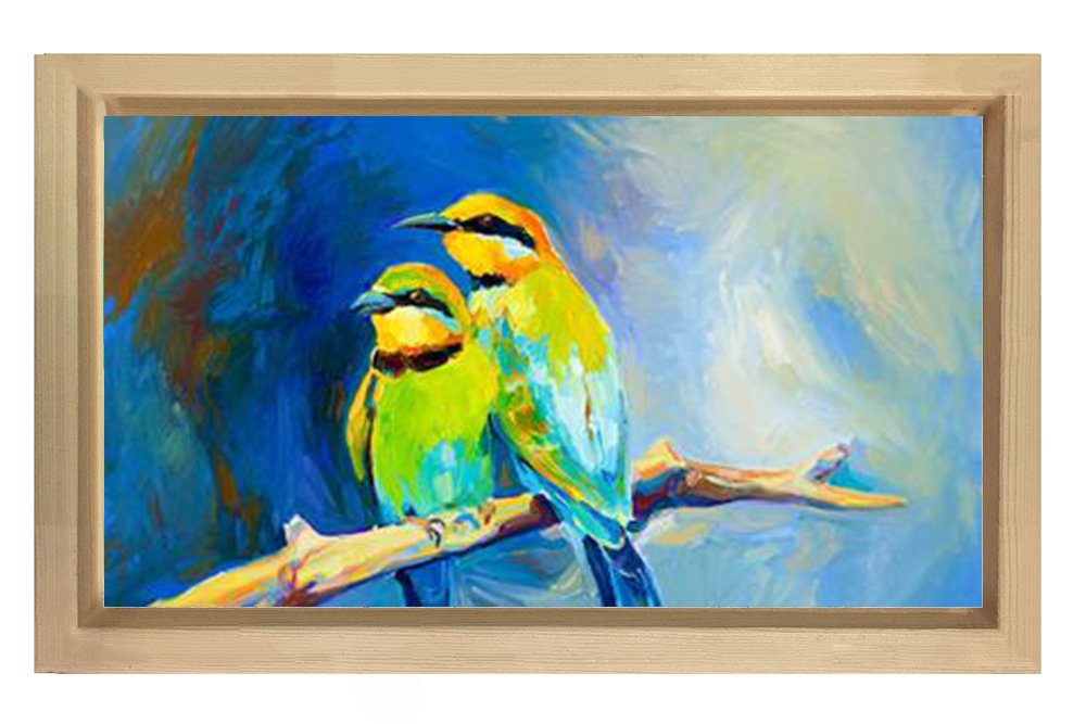 Asma Kuşu Tablosu Naturel Ahşap Çerçeve - 50x70