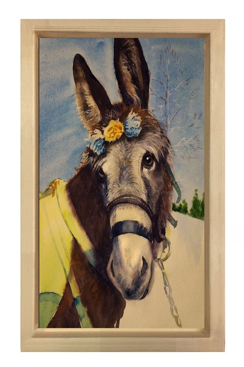 Süslü Eşek Tablosu Naturel Ahşap Çerçeve - 40x60