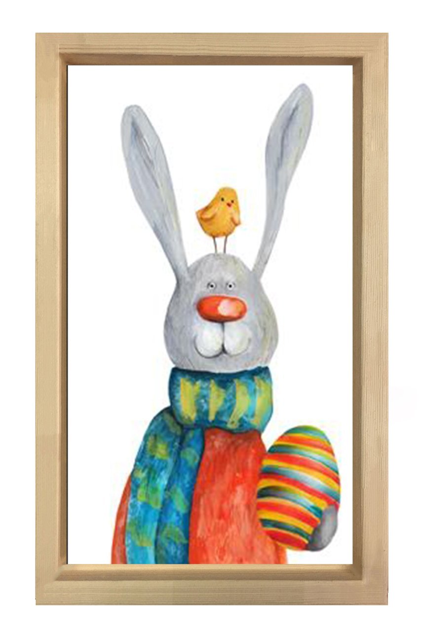 Uzun Kulaklı Tavşan  Tablosu Naturel Ahşap Çerçeve - 50x90