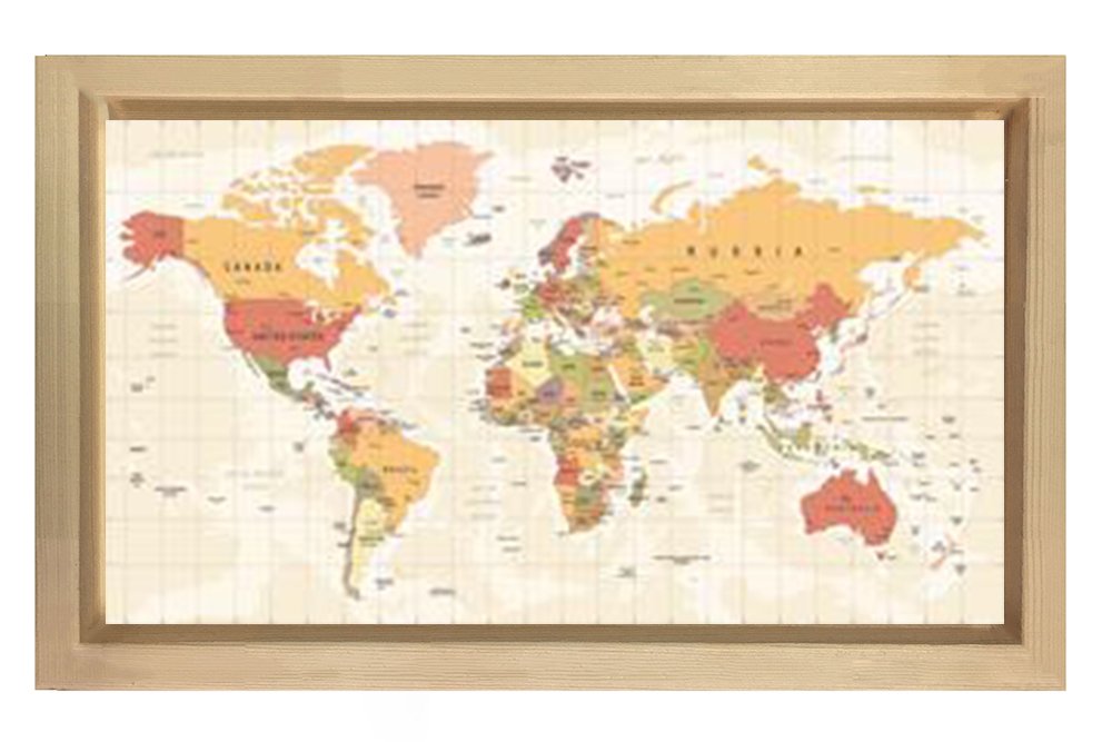 Dünya Haritası Tablosu Naturel Ahşap Çerçeve - 40x60