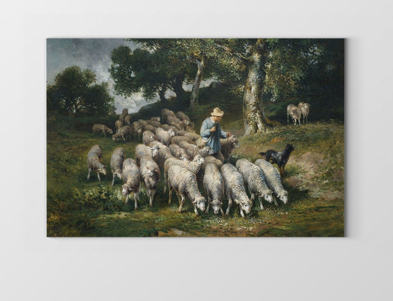 Çoban Ve Koyunlar Manzara Tablosu Çerçevesiz - 100x150