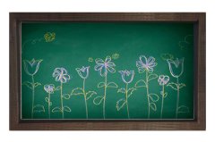 Çiçekli Okul Tahtası Tablosu Kahverengi Ahşap Çerçeve - 40x60