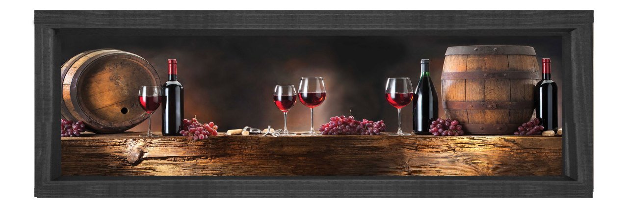 Şarap Ve Fıçı Tablosu Siyah Ahşap Çerçeve - 150x50