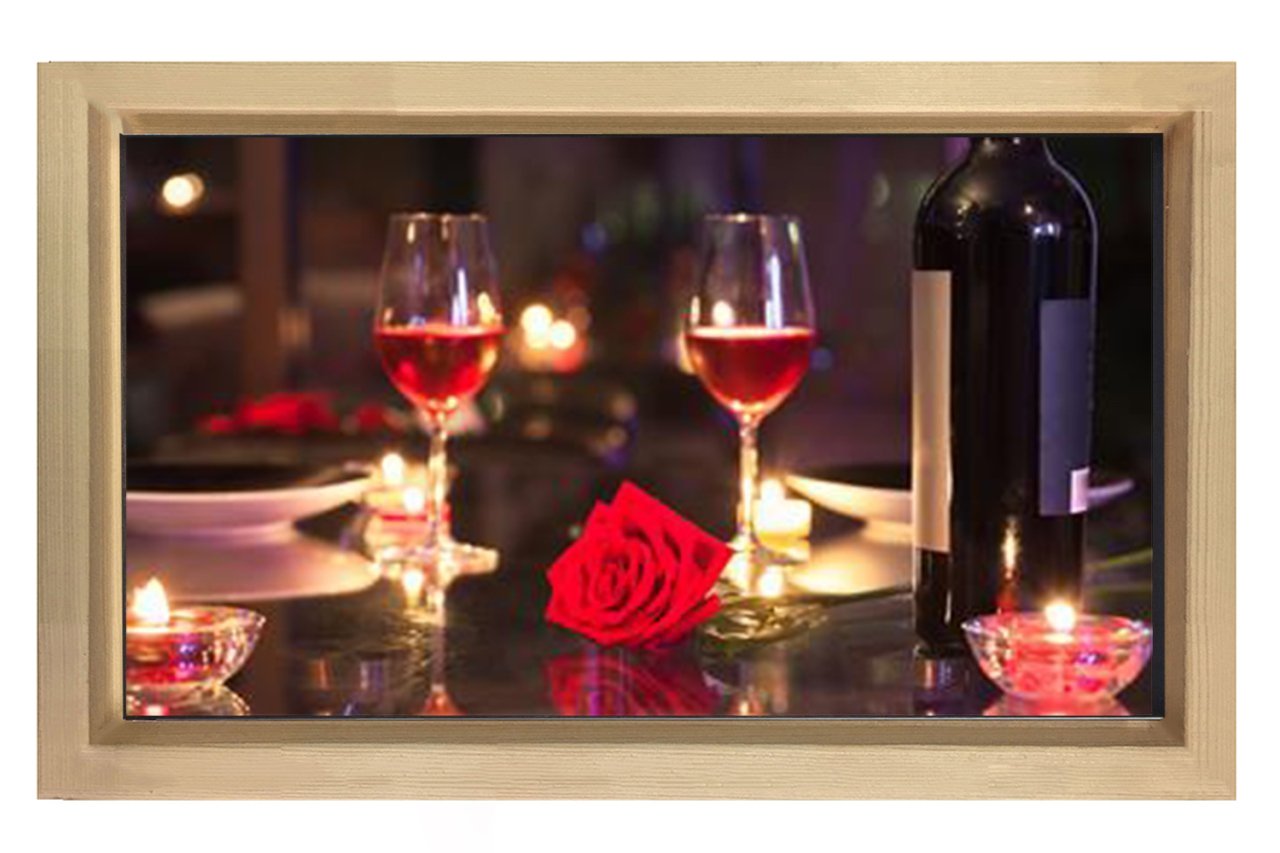 Romantik Şarap Masası Tablosu Naturel Ahşap Çerçeve - 70x100
