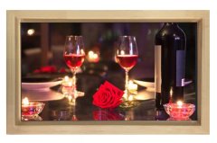 Romantik Şarap Masası Tablosu Naturel Ahşap Çerçeve - 70x100