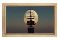 Gece Ay Ve Gemi Tablosu Naturel Ahşap Çerçeve - 50x90