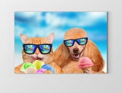 Kedi Ve Köpek Tablosu Çerçevesiz - 40x60