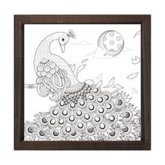Muhteşem Tavus Kuşu Tablosu Kahverengi Ahşap Çerçeve - 50x50