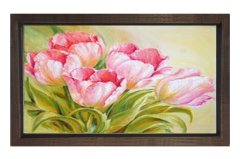 Pembe Gül Çiçekleri Tablosu Kahverengi Ahşap Çerçeve - 50x70