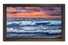 Deniz ve Gökyüzü Yağlıboya Tablosu Kahverengi Ahşap - 100x150