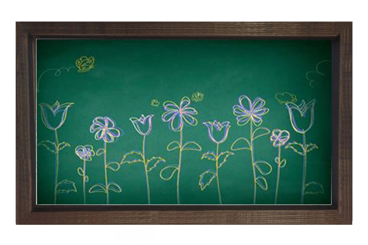 Çiçekli Okul Tahtası Tablosu Kahverengi Ahşap Çerçeve - 50x70