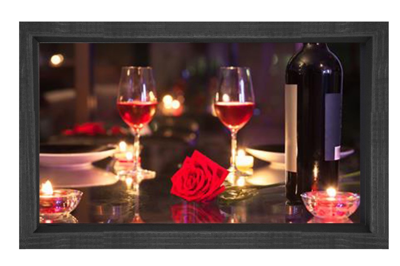 Romantik Şarap Masası Tablosu Siyah Ahşap Çerçeve - 40x60