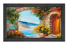 Çiçekli Manzara Yağlıboya Tablosu Siyah Ahşap Çerçeve - 50x70