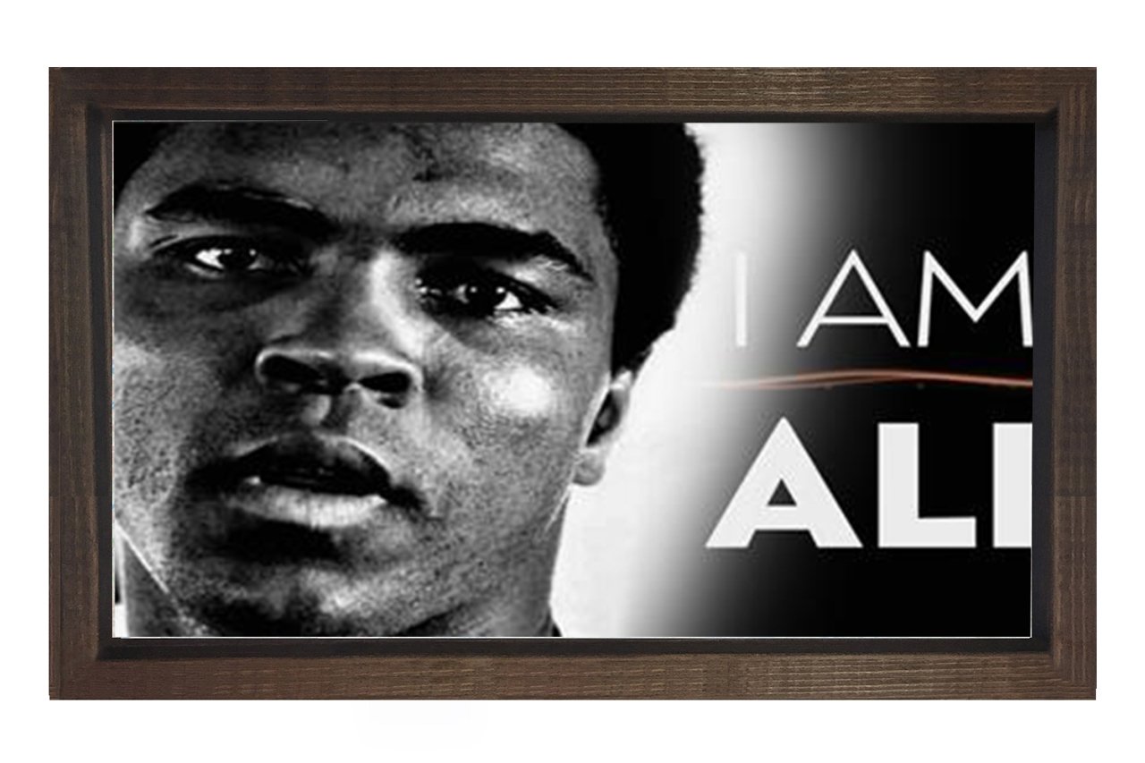 Muhammed Ali Siyah Beyaz Tablosu Kahverengi Ahşap Çerçeve - 50x90