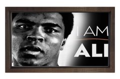 Muhammed Ali Siyah Beyaz Tablosu Kahverengi Ahşap Çerçeve - 50x90