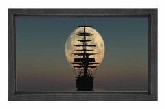 Gece Ay Ve Gemi Tablosu Siyah Ahşap Çerçeve - 40x60