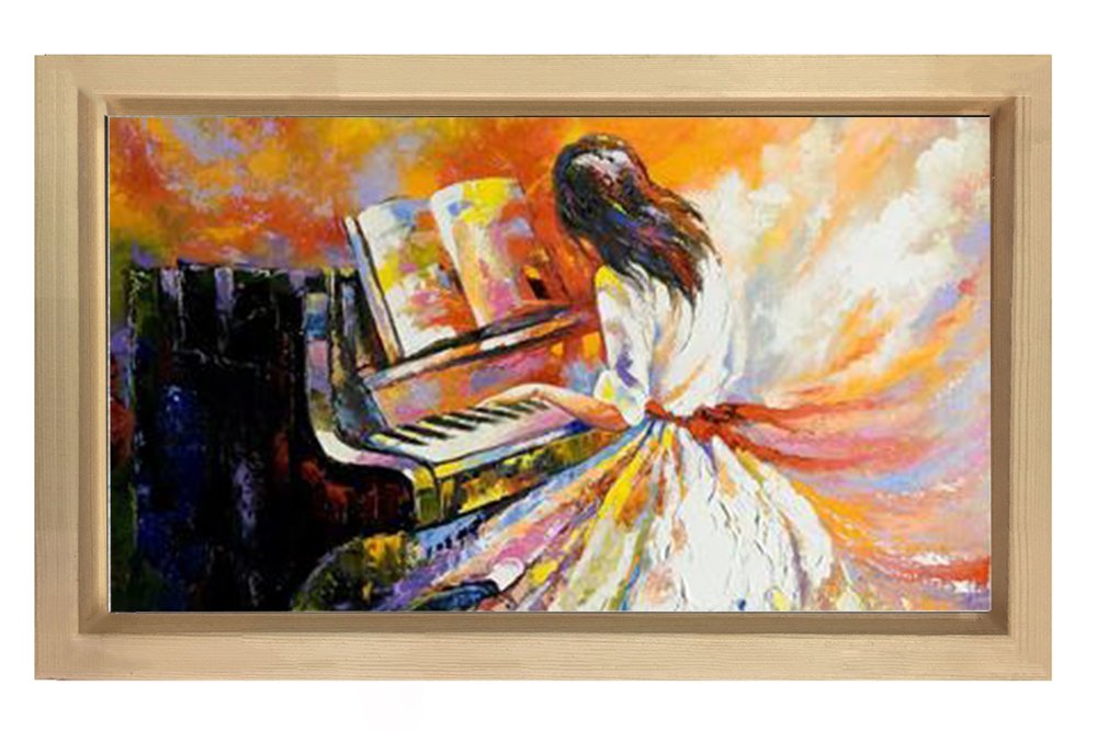 Piano Çalan Kız Tablosu Naturel Ahşap - 50x90