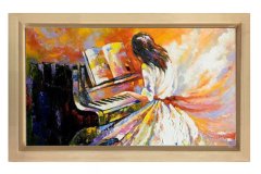 Piano Çalan Kız Tablosu Naturel Ahşap - 50x90