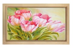 Pembe Gül Çiçekleri Tablosu Naturel Ahşap Çerçeve - 100x150