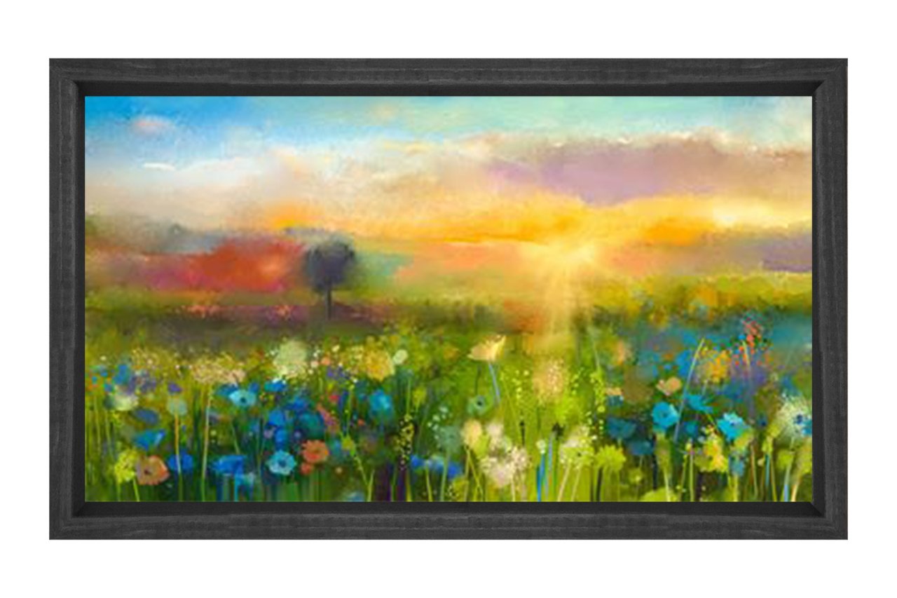 Çiçekli Doğa Ve Manzara Tablosu Siyah Ahşap - 40x60