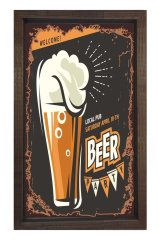 Bira Reklam Afişi Tablosu Kahverengi Ahşap - 50x70