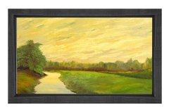 Yeşil Ova Tablosu Siyah Ahşap - 70x100