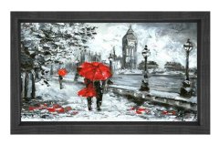 Kırmızı Şemsiyeli Kadın Tablosu Siyah Ahşap - 70x100