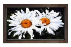 Çift Papatyalar Çiçekler Tablosu Kahverengi Ahşap - 40x60