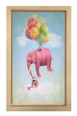 Uçan Hayal Fili Tablosu Naturel Ahşap Çerçeve - 50x70
