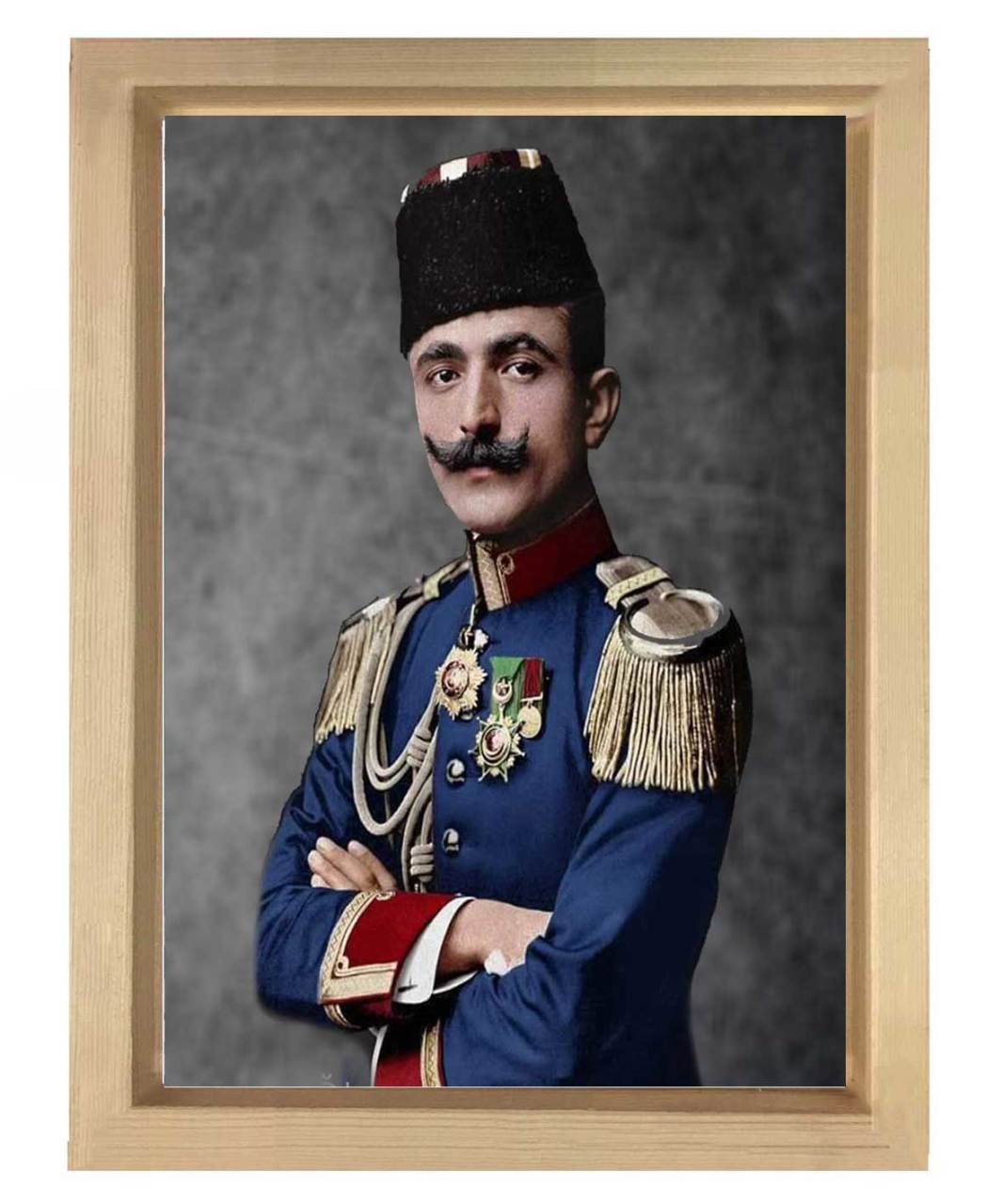 Enver Paşa Tablosu Naturel Ahşap Çerçeve - 50x70