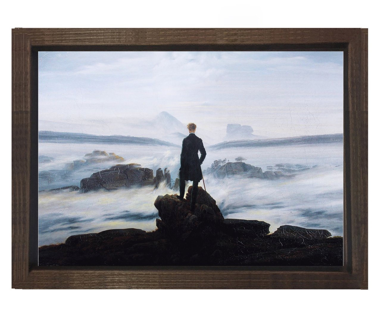 Caspar David Friedrich - Bulutların Üzerinde Yolculuk Tablosu Kahverengi Ahşap Çerçeve - 70x100