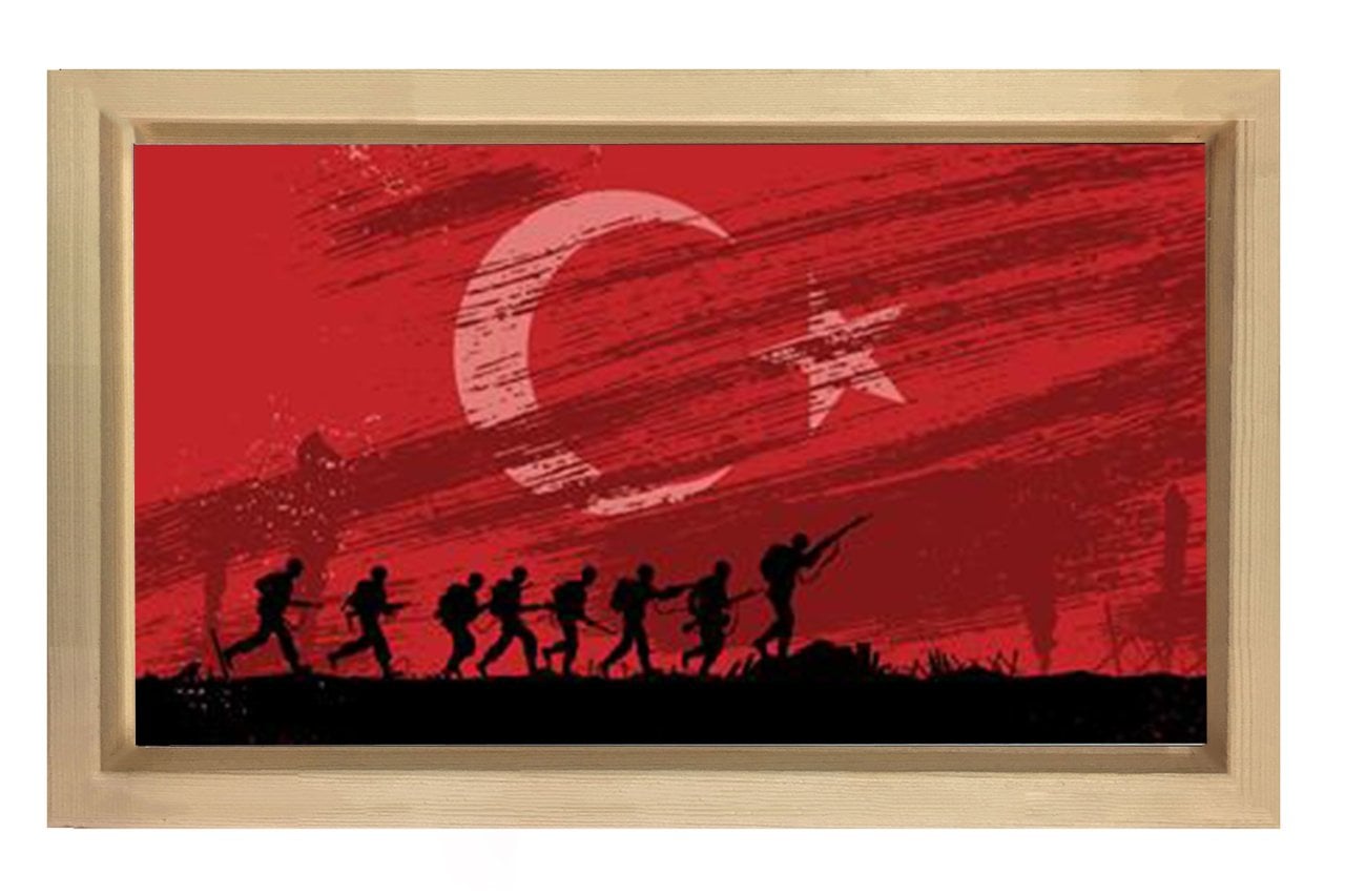 Türk Askeri Ve Türk Bayrağı Tablosu Naturel Ahşap - 100x200