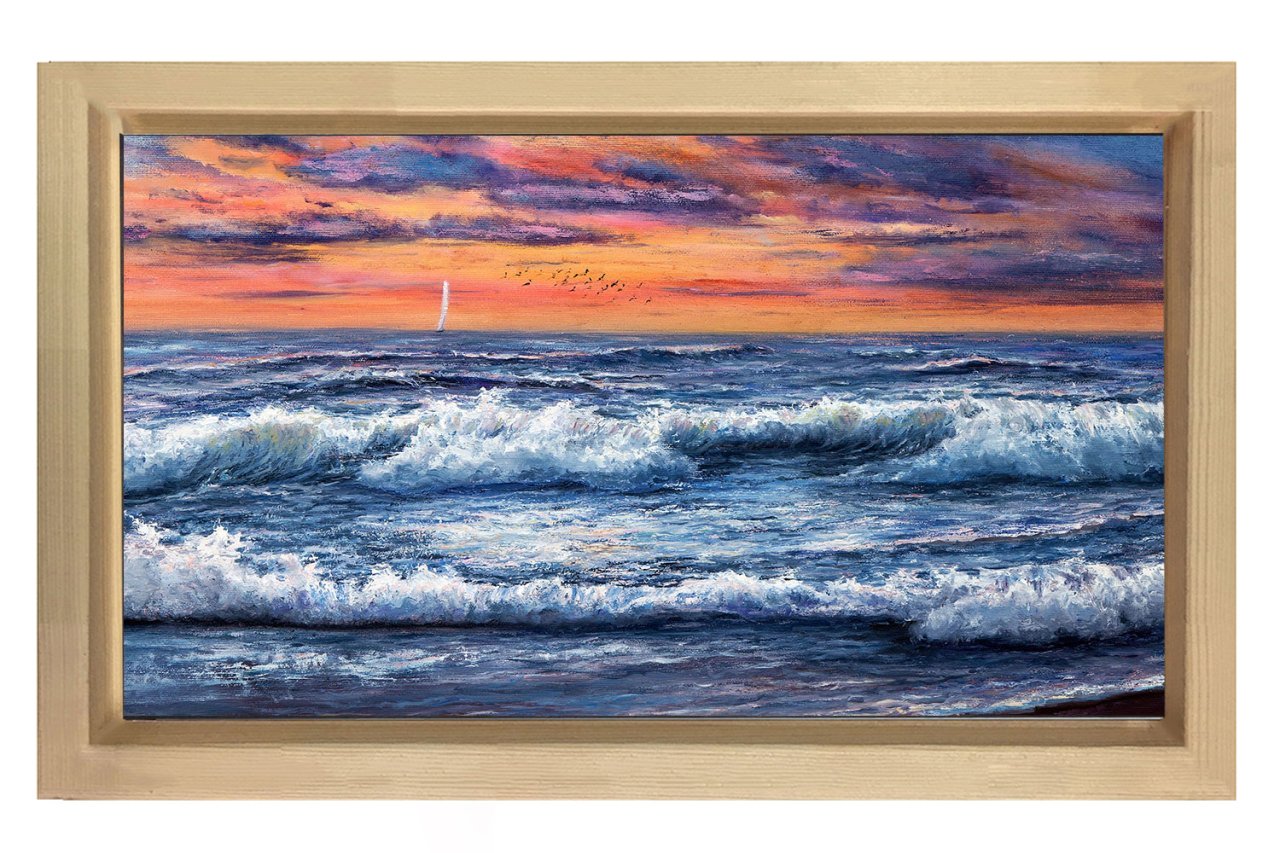 Deniz ve Gökyüzü Yağlıboya Tablosu Naturel Ahşap - 100x150