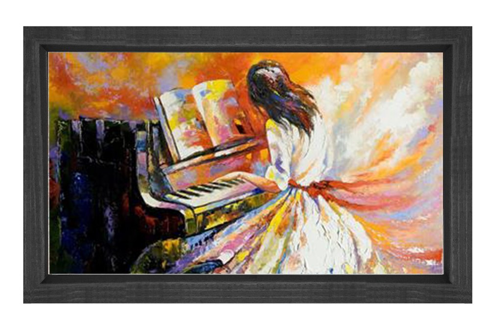 Piano Çalan Kız Tablosu Siyah Ahşap - 50x70