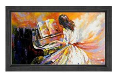 Piano Çalan Kız Tablosu Siyah Ahşap - 50x70