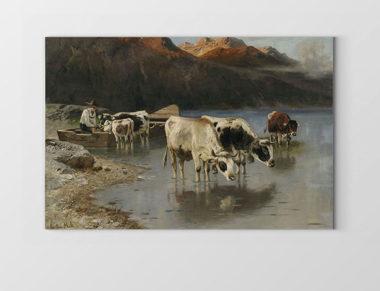 Çoban Ve Danalar Su İçerken Tablosu Çerçevesiz - 50x90
