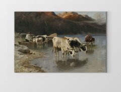Çoban Ve Danalar Su İçerken Tablosu Çerçevesiz - 50x90