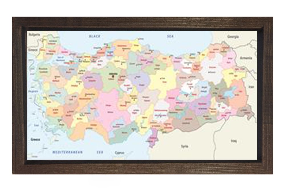 Türkiye Haritası Tablosu Kahverengi Ahşap Çerçeve - 100x200