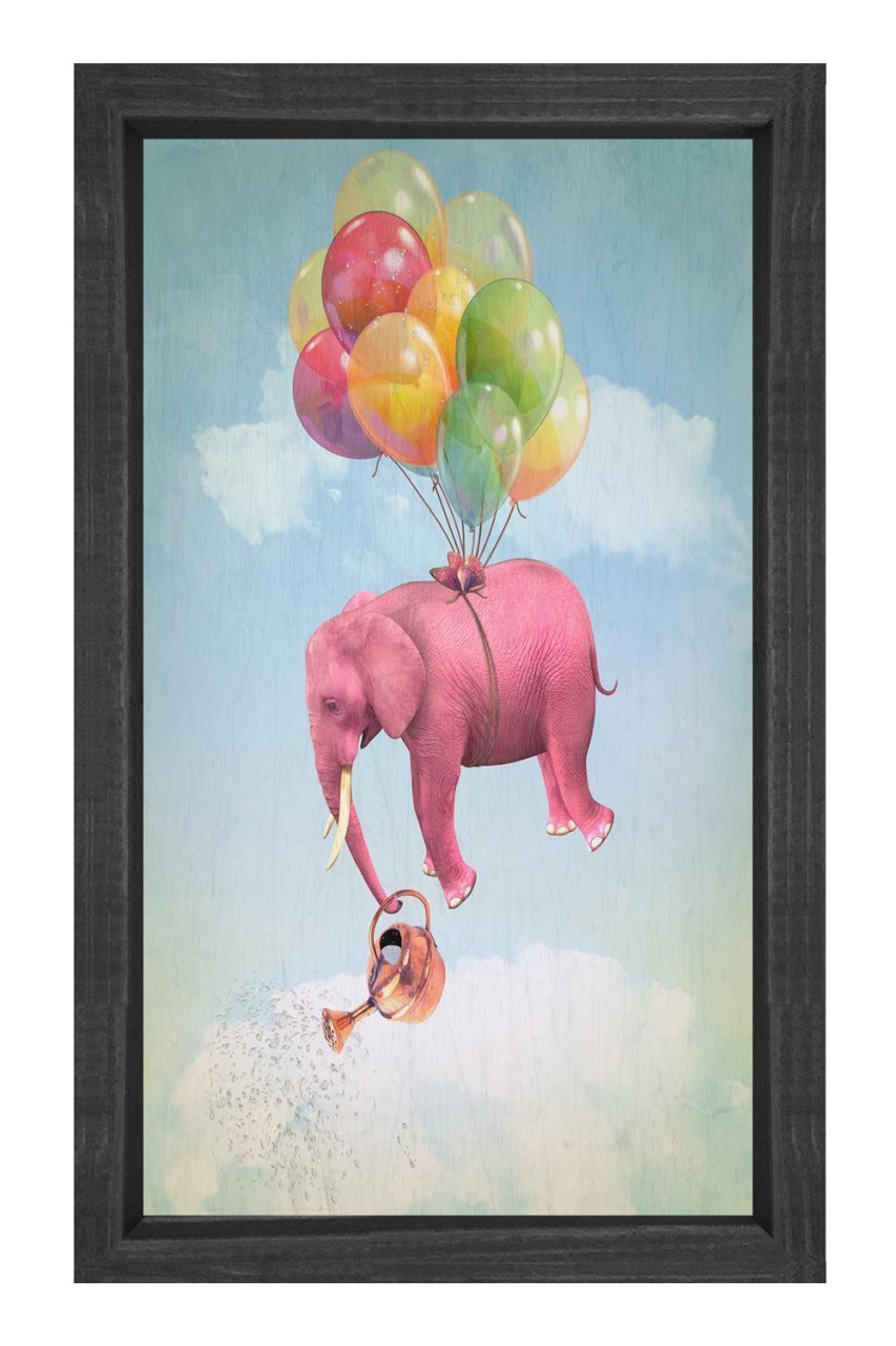Uçan Hayal Fili Tablosu Siyah Ahşap Çerçeve - 100x200