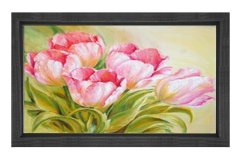Pembe Gül Çiçekleri Tablosu Siyah Ahşap Çerçeve - 100x200