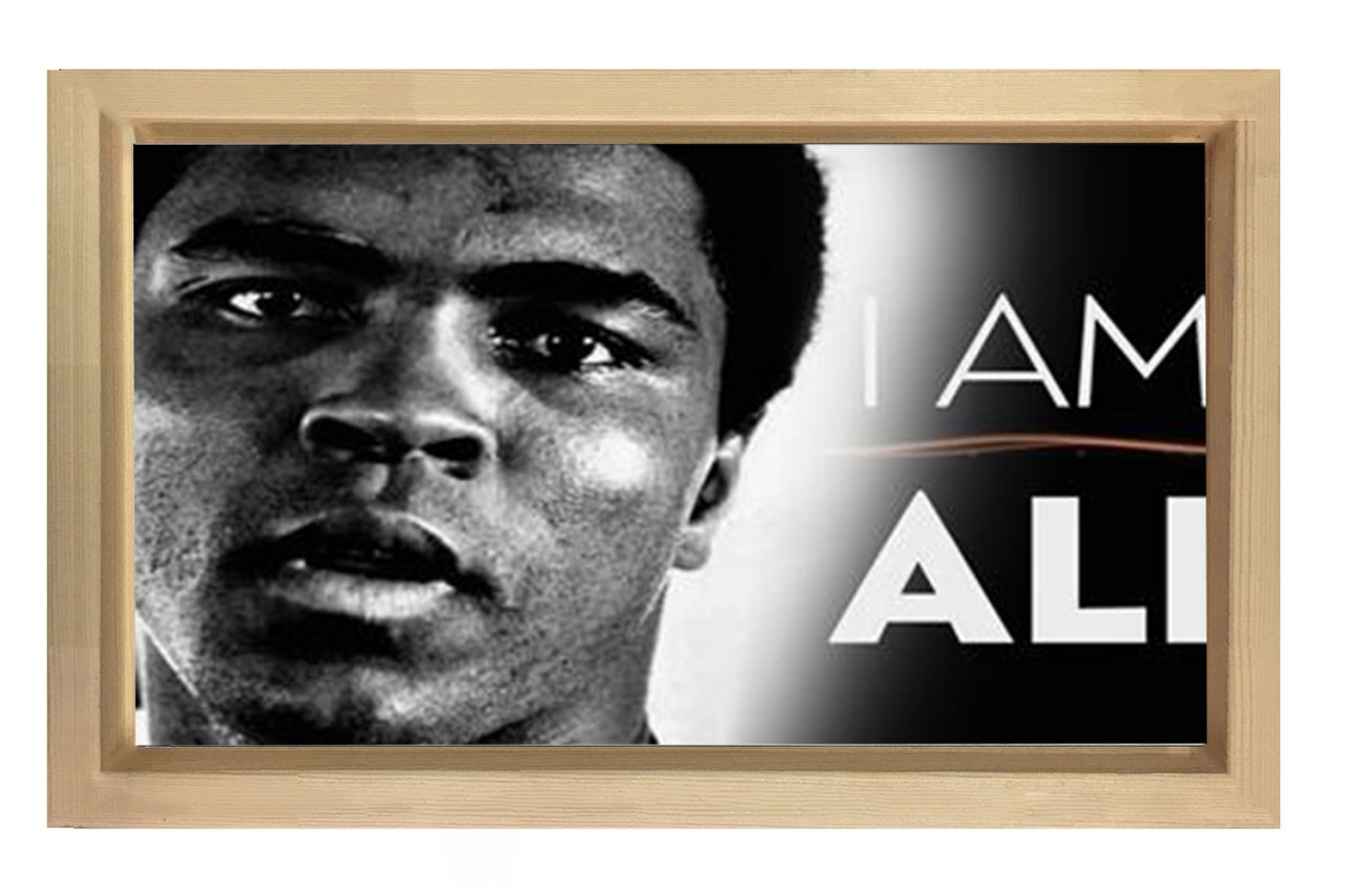 Muhammed Ali Siyah Beyaz Tablosu Naturel Ahşap Çerçeve - 70x100
