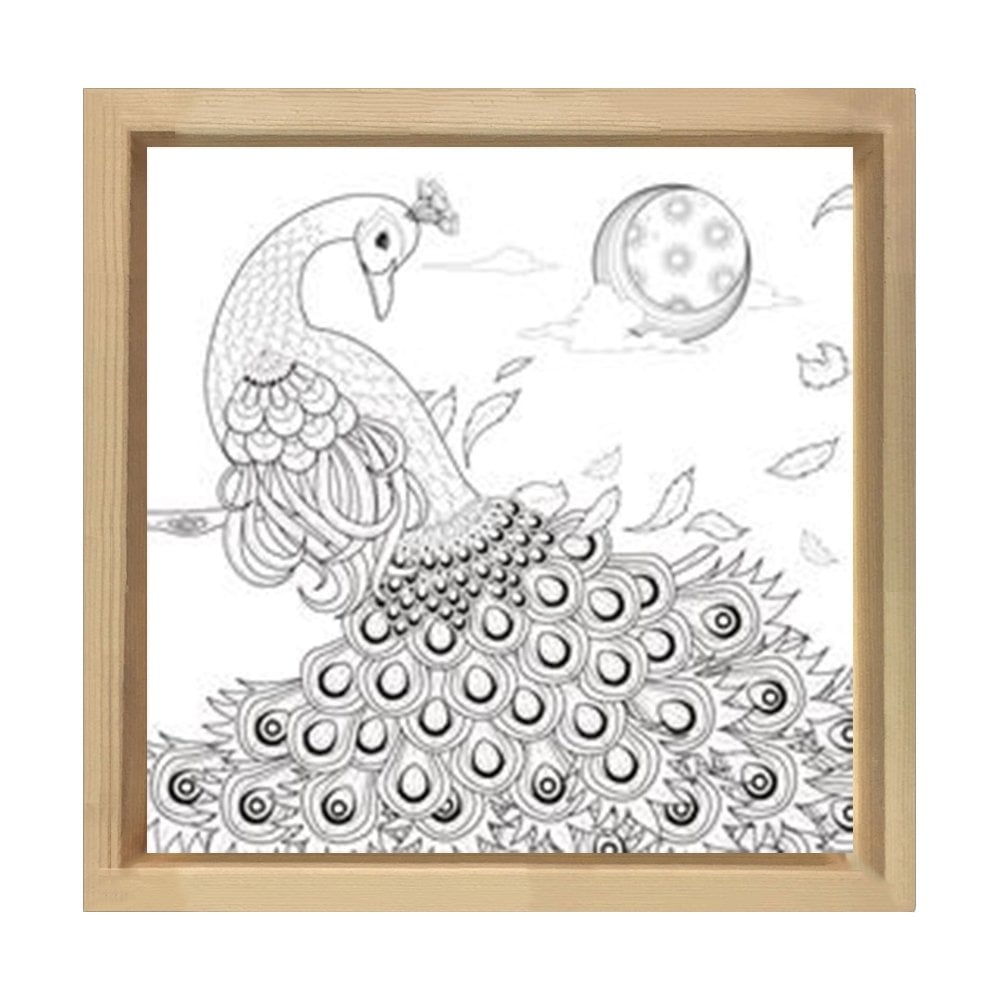 Muhteşem Tavus Kuşu Tablosu Naturel Ahşap Çerçeve - 90x90