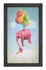 Uçan Hayal Fili Tablosu Siyah Ahşap Çerçeve - 50x70