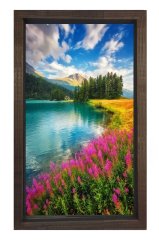 Pembe Çiçekli Göl Manzarası Tablosu Kahverengi Ahşap - 50x90