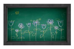 Çiçekli Okul Tahtası Tablosu Siyah Ahşap Çerçeve - 45x30